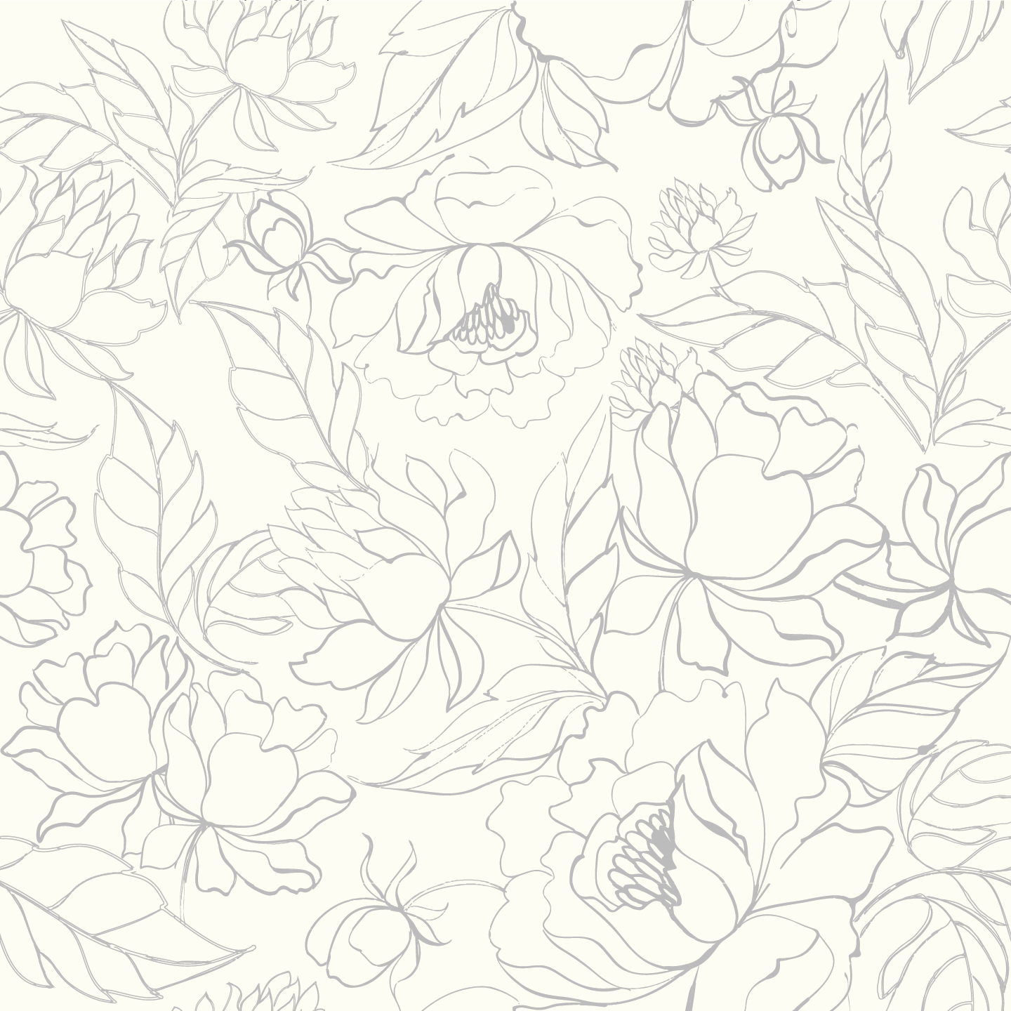 Grey/gray floral lace print on white background easy to install and remove peel and stick custom wallpaper available in different lengths/sizes locally created and printed in Canada. Removable, washable, durable, commercial grade, customizable and water proof.